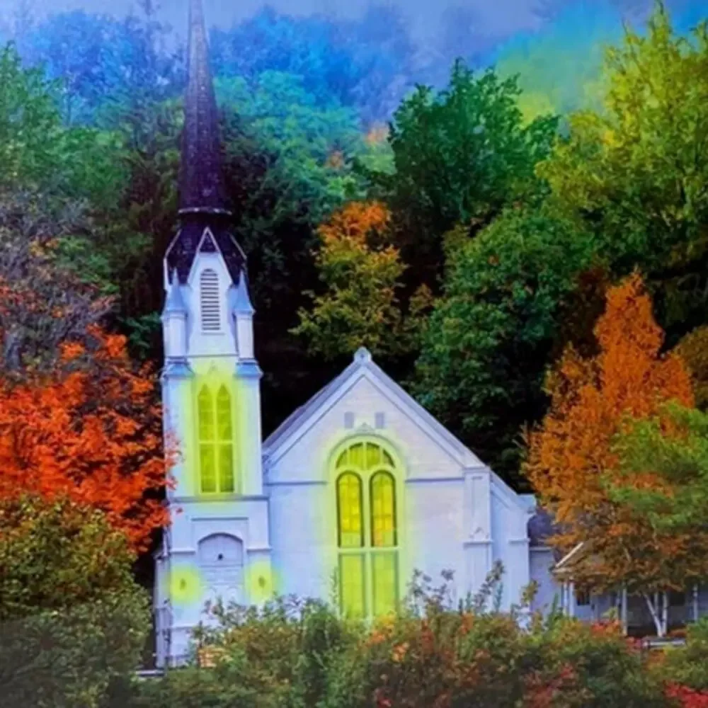 LED Lighted Autumn Church Canvas Wall Art Fall Decor New Factory Sealed